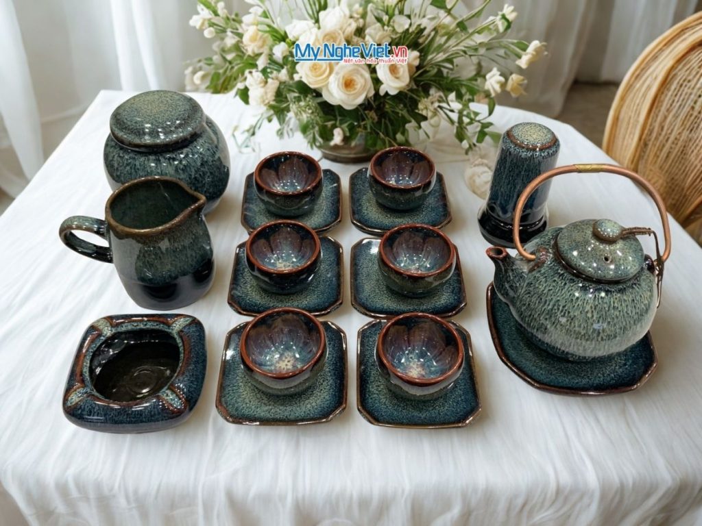 Bộ Bình Trà Phụ Kiện Hỏa Biến Men Xanh