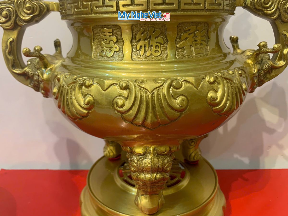 Bộ Tam Sự Bằng Đồng Vàng Đậm Chạm Hoa Sòi