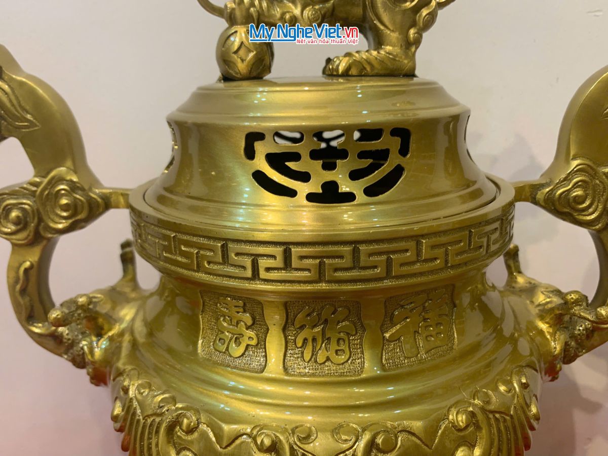 Bộ Tam Sự Bằng Đồng Vàng Đậm Chạm Hoa Sòi