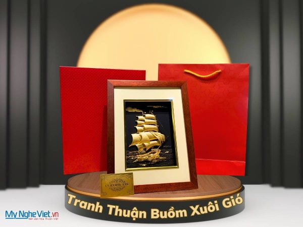 Tranh đồng mạ vàng 24K thuyền thuận buồm TD239-1 - Quà tặng doanh nghiệp cao cấp