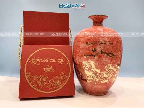 Bình Thu Tài Lộc Gốm Men Vân Đá Đỏ Mã Đáo Thành Công LHGML02.1