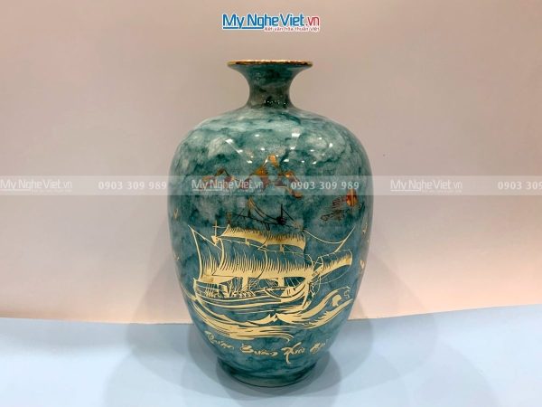 Bình Thu Tài Lộc Gốm Men Vân Đá Xanh Thuận Buồm Xuôi Gió LHGML02.1