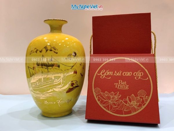 Bình Thu Tài Lộc Gốm Men Vàng Thuận Buồm Xuôi Gió LHGML02.1