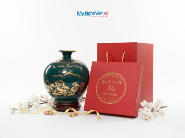 Bình Thu Tài Hút Lộc Kim Song Cổ Hoạ Vẽ Nhị Cảnh LHGML05-1 - Quà tặng sang trọng