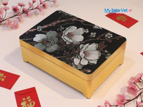 Hộp đựng quà tết cao cấp họa tiết hoa mẫu đơn HSMDH010 - Quà Tết Cao Cấp