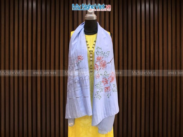 Khăn lụa tơ tằm vẽ chợ Bến Thành nhiều màu và Hộp quà Hồng PT70180