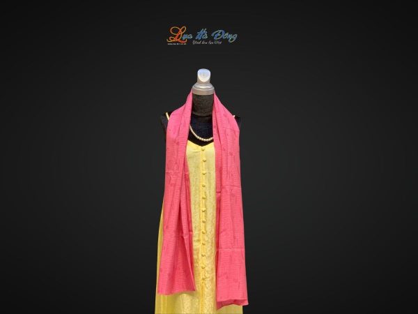 Khăn lụa vân cổ cây sen màu hồng- Lụa Hà Đông 80x180cm KLNL89-8