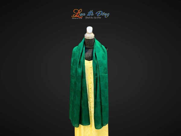 Khăn lụa tơ tằm vân cổ triện thọ màu xanh lá KLNL89-12