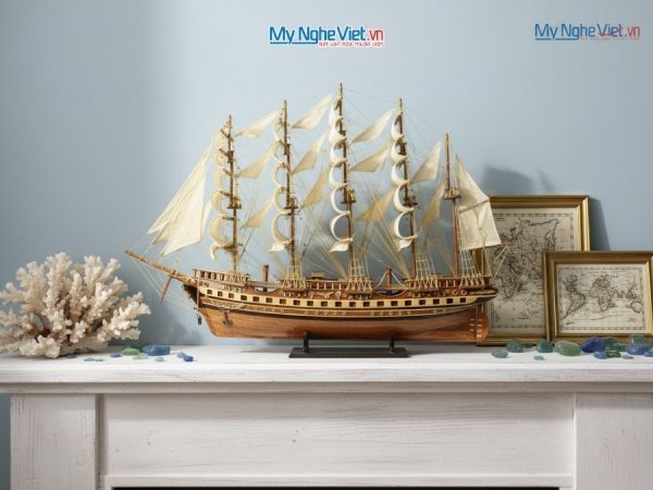 Mô hình thuyền buồm phong thủy France II gỗ đỏ 1.2m (cả mũi 1m5) MNV-TB18/12 - Thuyền Thuận Buồm Xuôi Gió