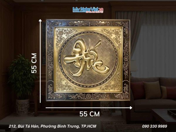Tranh đồng chữ Thư pháp - Chữ Đức cạo màu MNV-DD09