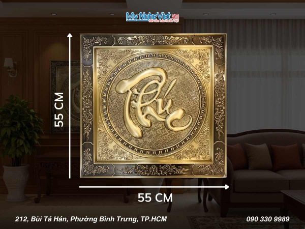 Tranh đồng chữ Thư pháp - Chữ Phúc cạo màu MNV-DD09-3