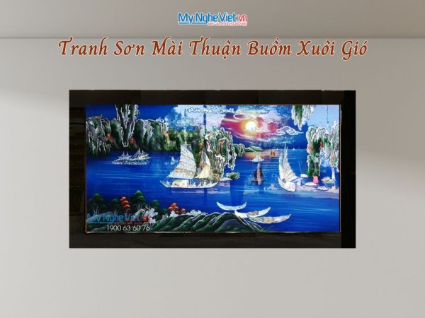 Tranh sơn mài Thuận Buồm Xuôi Gió cẩn ốc khung sơn mài MNV-TSM9179-2