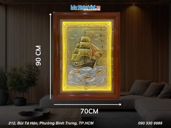 Tranh đồng thuận buồm xuôi gió mạ vàng có đèn led 70x90 TD799