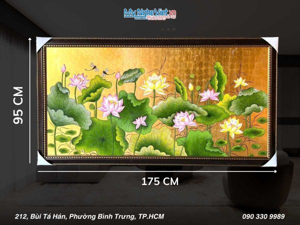 Tranh SM sen dát vàng 80x160 có khung 95x175 TSM8169-1.1TBL