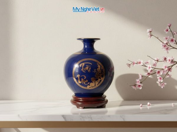 Bình hút tài lộc rồng vàng kim nền xanh coban MNV-HBT22/7