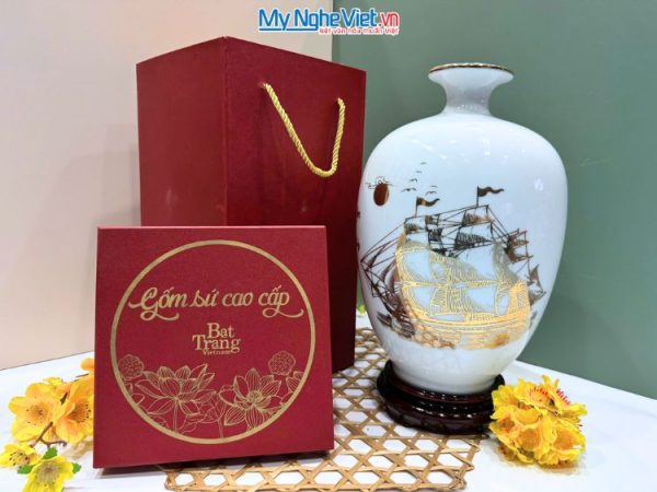 Bình thu tài hút lộc dáng cao Thuận Buồm trắng LHGML02-7