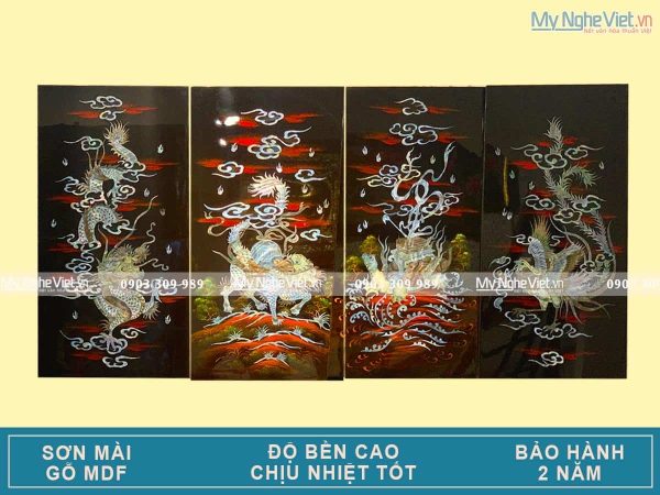 Tranh Sơn Mài Long Lân Quy Phụng Nền Ấm Cẩn Ốc Chìm MNV-TSM367-11