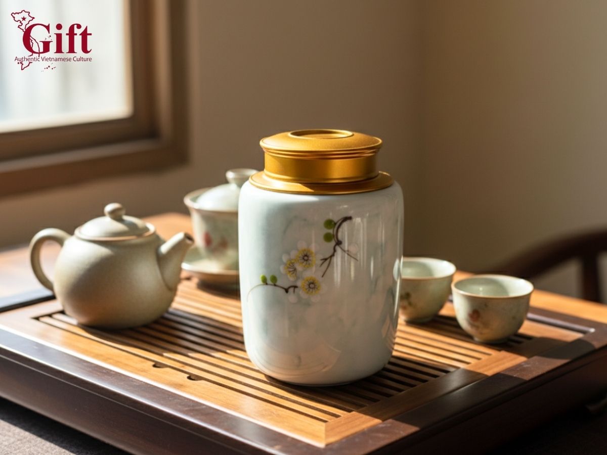 Hũ đựng trà, quà tặng doanh nghiệp gốm sứ cao cấp