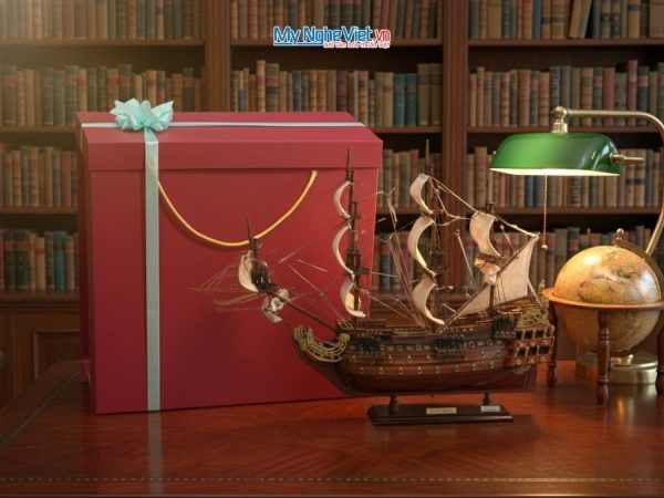 Mô Hình Tàu Chiến Cổ Le Soleil Royal (Thân 40cm) Và Hộp Quà Tặng CBMNV-TB07 – Mô hình thuyền gỗ trang trí