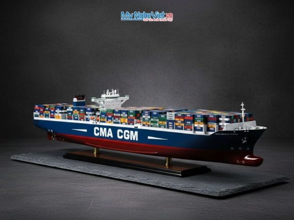 Mô Hình Tàu Container Gỗ Cao Cấp (Thân 70cm) - Mô hình thuyền gỗ trang trí