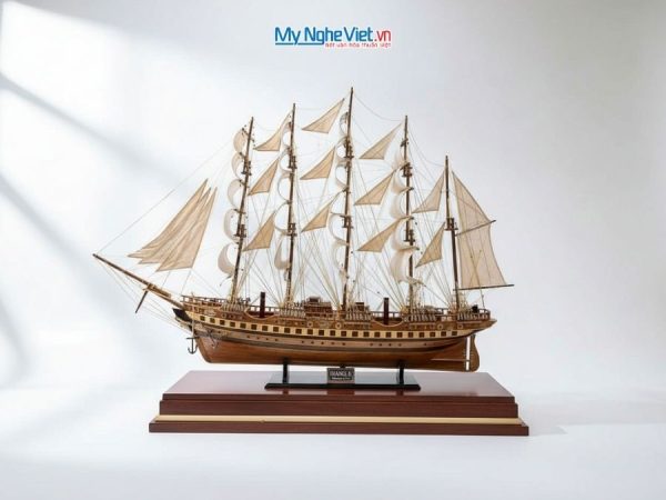 Mô hình thuyền buồm phong thủy France II gỗ tự nhiên (thân 80cm) MNV-TB02 - Thuyền thuận buồm xuôi gió