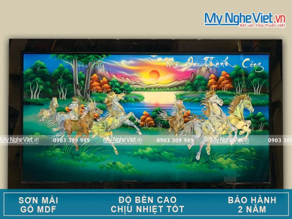 Tranh Sơn Mài Mã Đáo Thành Công Nền Xanh