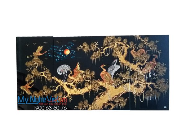 Tranh Tùng Hạc đắp nổi phù điêu MNV-SMA443-1