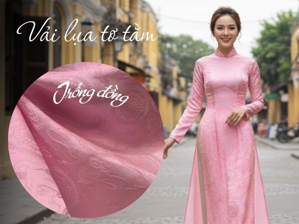 Vải lụa tơ tằm Hà Đông Trống Đồng Hồng Phấn 1m LHD1/1