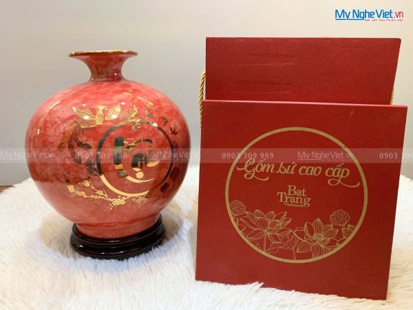 Bình thu tài hút lộc men vân đá chữ Lộc H25cm