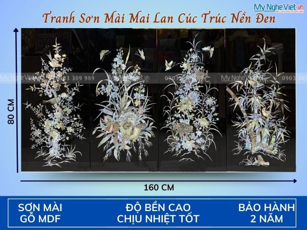 Bộ Tranh Sơn Mài Mai Lan Cúc Trúc Nền Đen