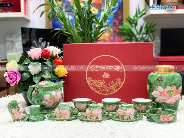 Bộ Bình Trà, ấm chén Cao Cấp Đủ Bộ Men Vân Đá Xanh